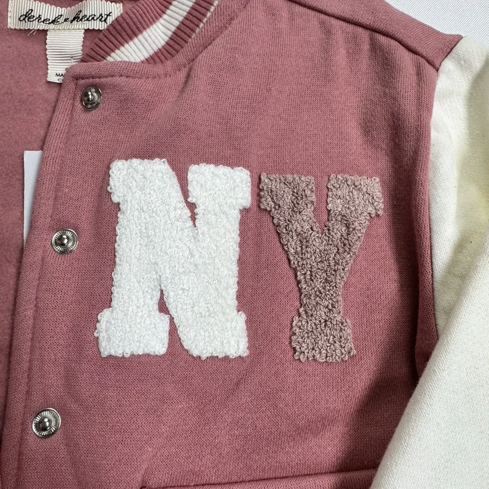 Derek Heart French Terry Varsity Bomber Jacket Girl's Size 4 Dusty Rose Pink